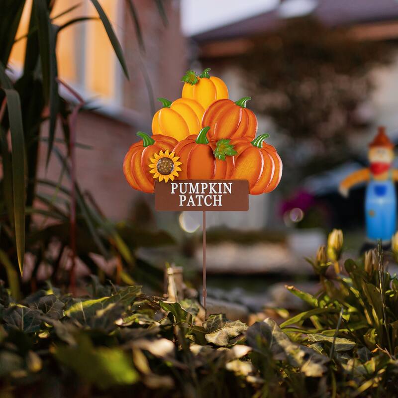 Glitzhome Fall Harvest Metal Yard Stake Hanging Decor for Thanksgiving (2-3 Functions)