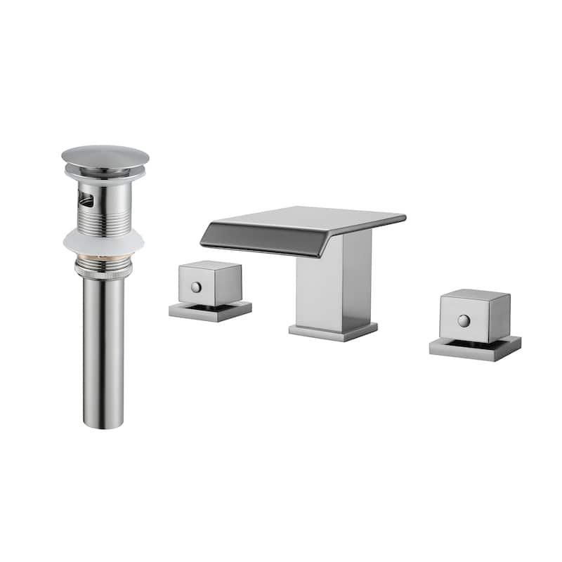 Widespread Waterfall Bathroom Sink Faucet, 2-Handle Bathroom Vanity Sink Faucets with Drain Assembly - 8" W×3.64" H - Brushed Nickel