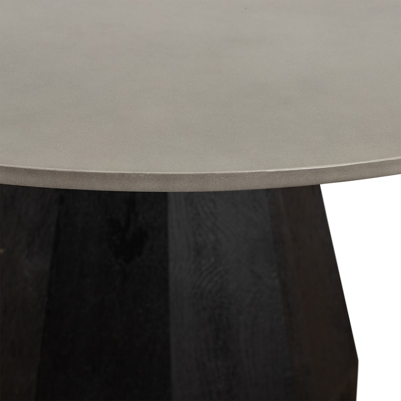 Revival Concrete and Black Oak Wood 47" Round Dining Table with Pedestal Base
