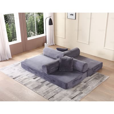 Convertible Sleeper Sofa, Floor Sofa with Cylindrical Pillow, Folding Mattress Couch Sofa Bed with Fixed-Shape Frame