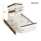 preview thumbnail 9 of 16, Twin Size House-Shaped Wooden Bed with Storage Shelf on the Headboard, Built-in Two Storage Drawers, Brown