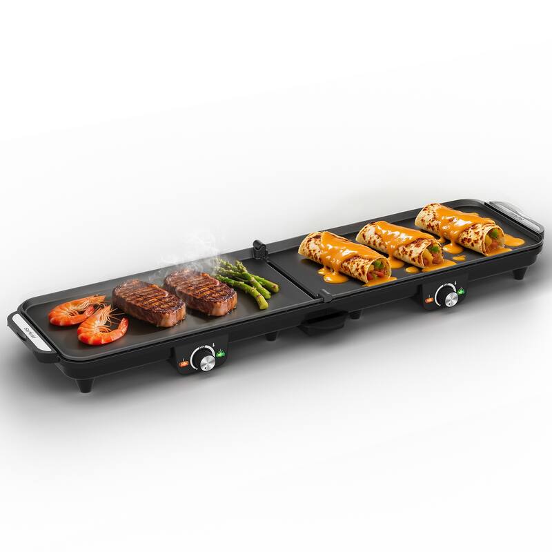 1600W Electric Griddle with Dual Cooking Zones