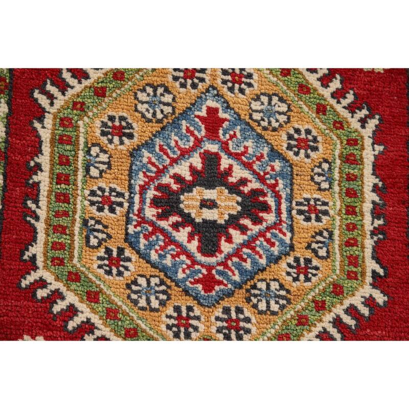 Red Kazak Foyer Rug Hand-Knotted Geometric Wool Carpet - 2'0" x 3'2"