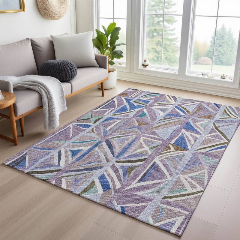 Machine Washable Indoor/ Outdoor Modern Mosaic Chantille Rug