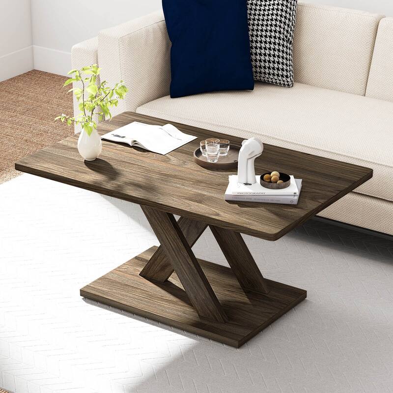 Costway 37.5” Coffee Table with Stable Base & Rubber Wood Connection - See Details