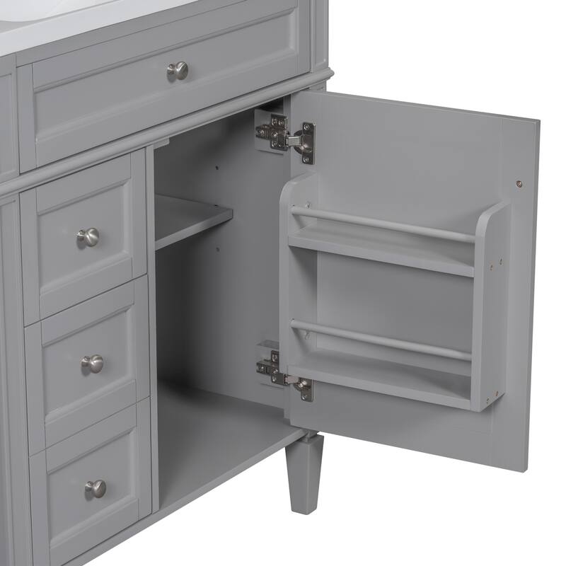 30-Inch Bathroom Vanity with Ceramic Undermount Sink, Mirror Cabinet, 3 Soft-Close Drawers, and Modern Design