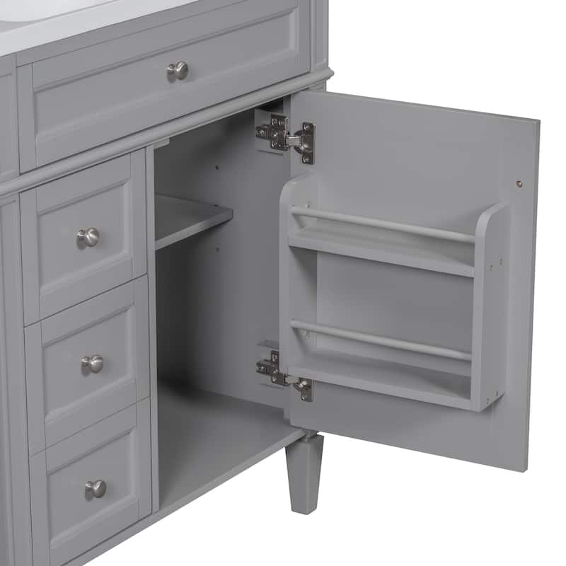 GDFStudio - Halmore Modern Freestanding Bathroom Vanity with Resin Sink, 2 Storage Drawers and a Tip-Out Drawer - 30'W