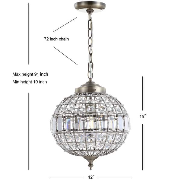 dimension image slide 1 of 2, Juliette Crystal/Metal LED Pendant Pendant, Antique Brass by JONATHAN Y