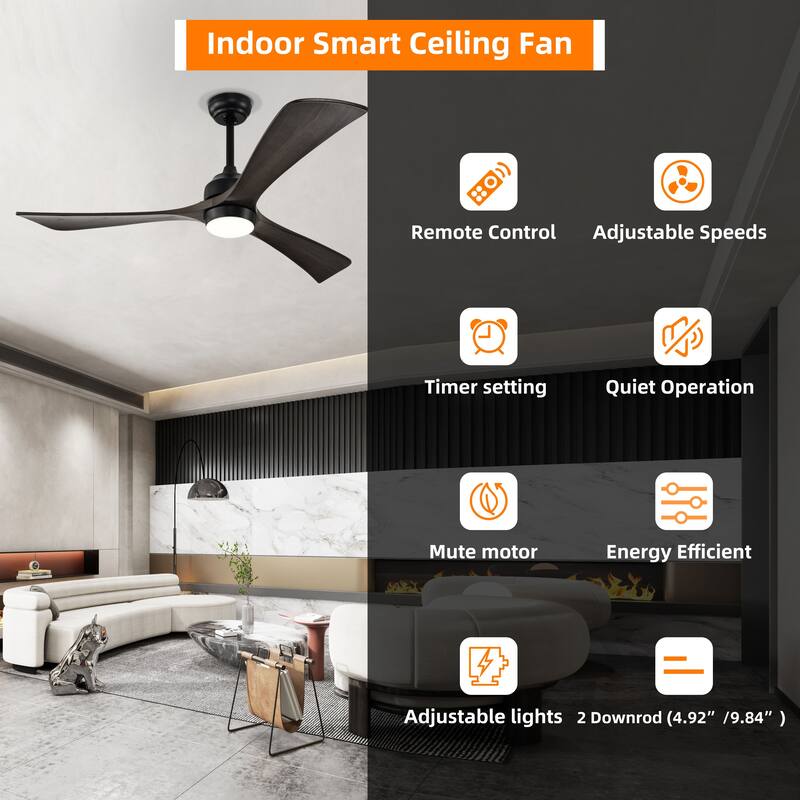 52" Ceiling Fan with Lights Remote Control,Quiet DC Motor