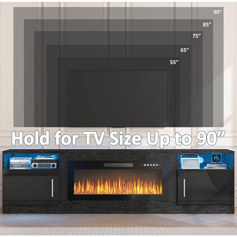 Bossin 80" Fireplace TV Stand with 36" Electric Fireplace, TV Stand for TVs Up to 90", 16 Colors LED Lights/Entertainment Center