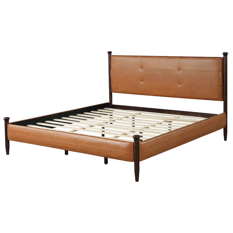 Christopher Knight Home - Sagemont PU Leather Upholstered Platform Bed with Tufted Headboard & Solid Wood Legs