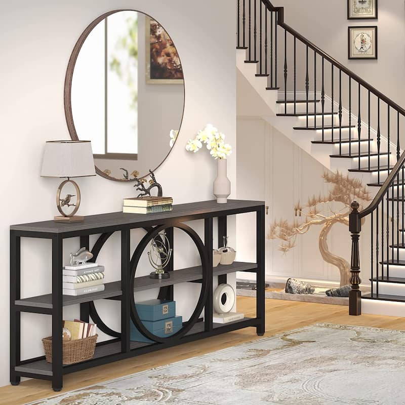 70.9 Inches Extra Long Sofa Tables, Wood Console Table with 3 Tiers Shelves - 11.75" * 70.9"