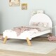 preview thumbnail 1 of 7, Cute Curved Headboard Wooden Platform Bed with Hidden Shelf White