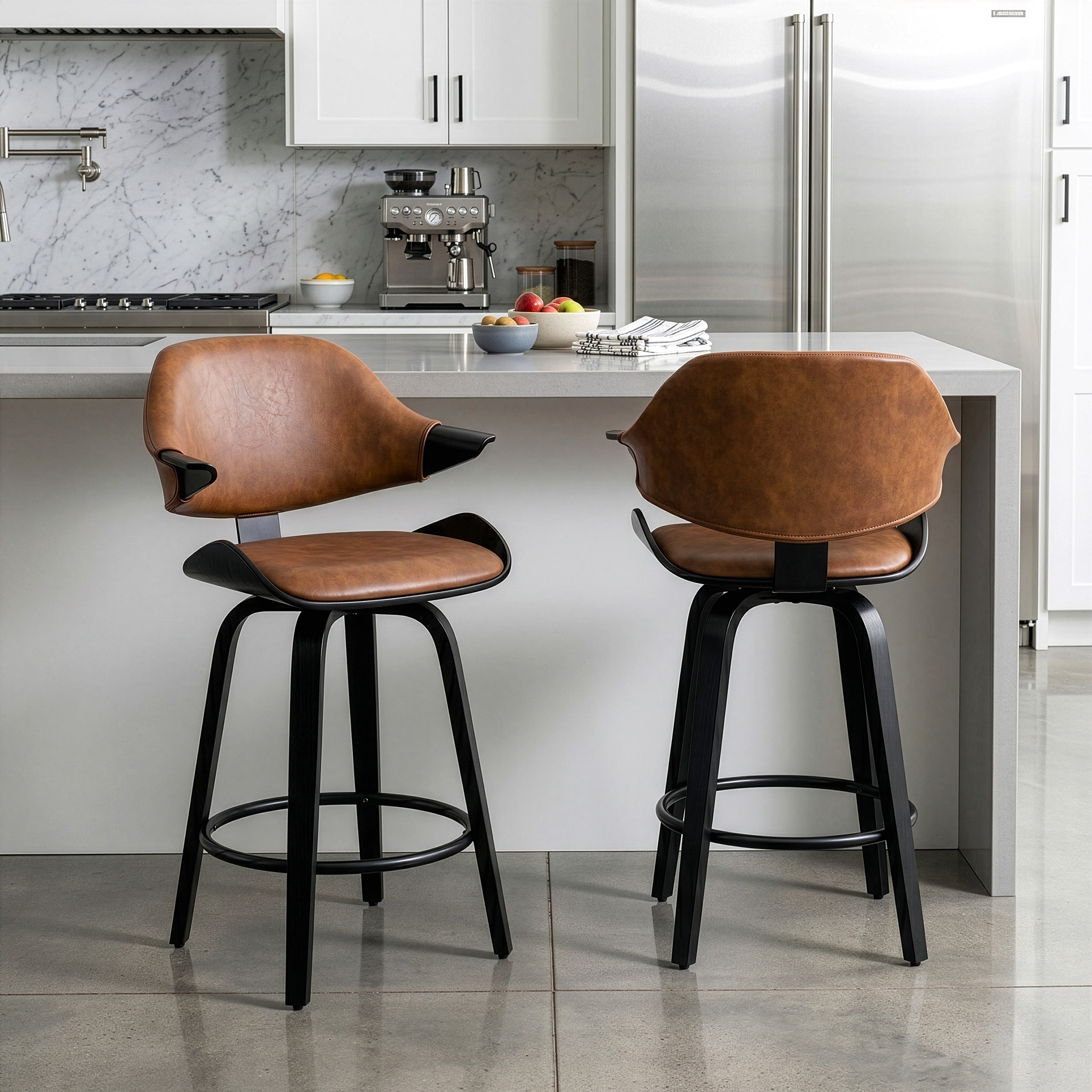 Bevelyn Vintage Brown Faux Leather Swivel Counter Stool (Set of 2)