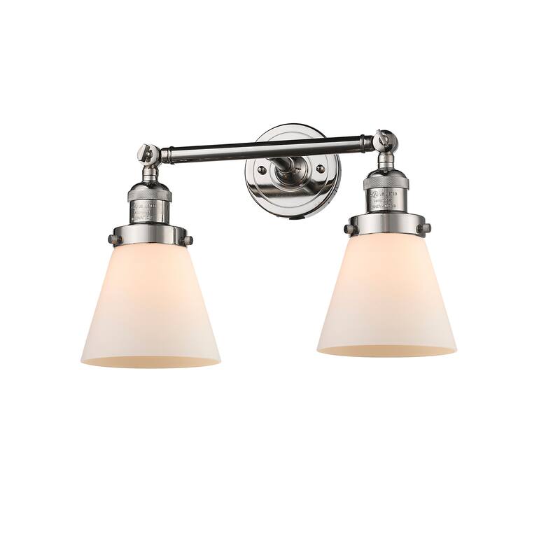 Innovations Lighting Small Cone 2 Light 16" Wide Bathroom Vanity Light - Polished Nickel / Matte White Cased