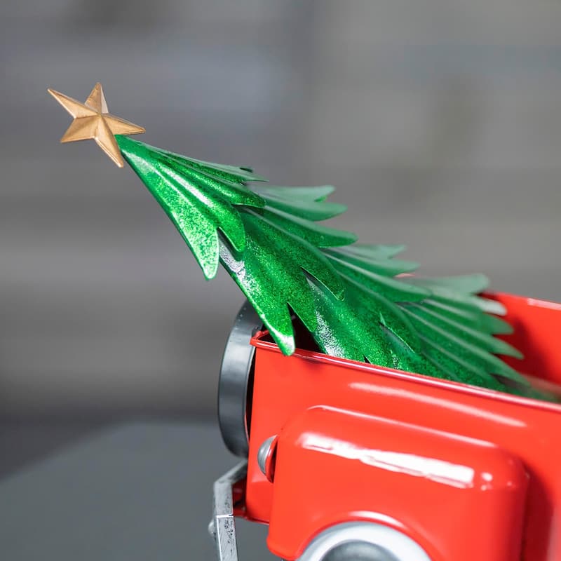 Small Multi-Seasonal Iron Pickup Truck in Glossy Red - 7"L. X 3.5"W. X 7"H