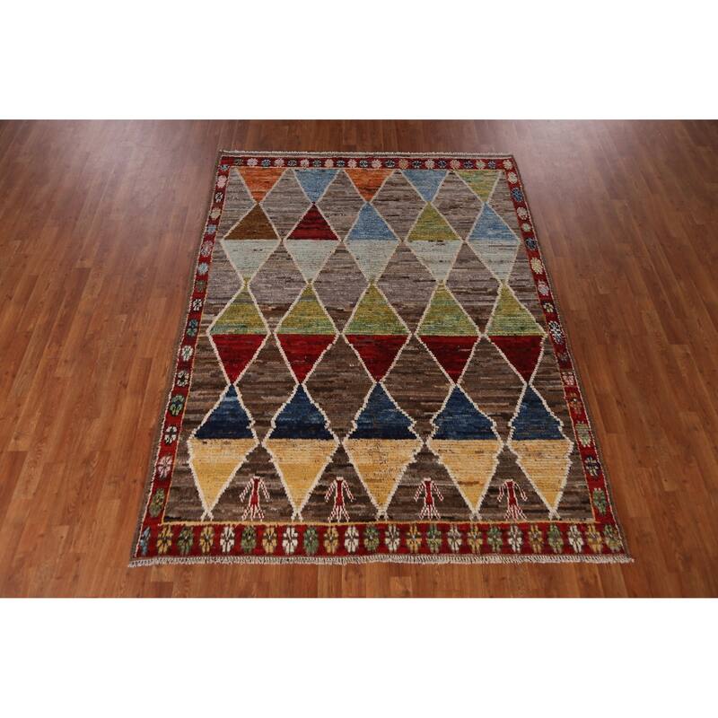 Trellis Moroccan Oriental Area Rug Hand-Knotted Wool Carpet - 5'11" x 7'8"