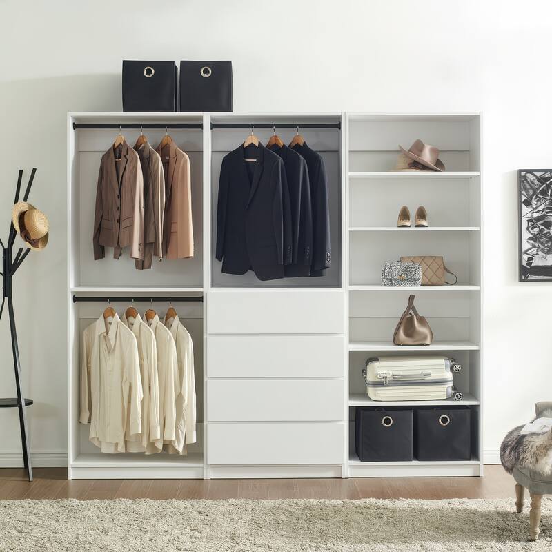 Prosper White Freestanding Walk in Wood Closet System - 94.2"W x 15.7"D x 83" H