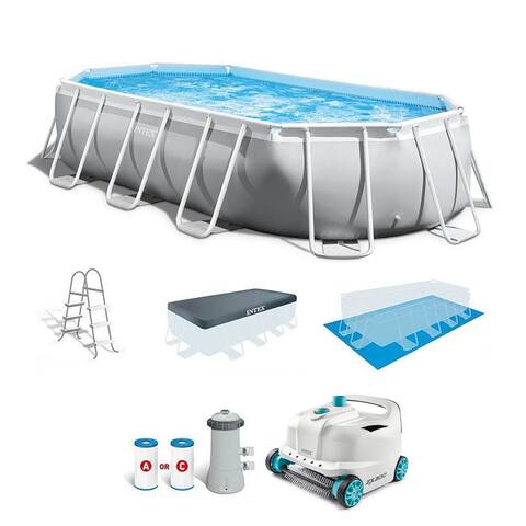 Intex 16.5ft x 9ft 48in Frame Above Ground Swimming Pool Pump Set & Robot Vacuum
