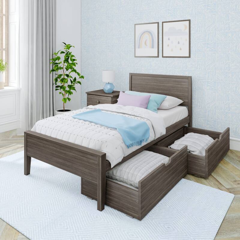 Max and Lily Twin-Size Bed with Panel Headboard and Storage Drawers - Clay