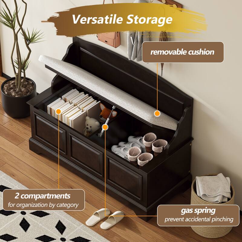 Shoe Storage Bench Wooden Entryway Bench with Linen Cushion