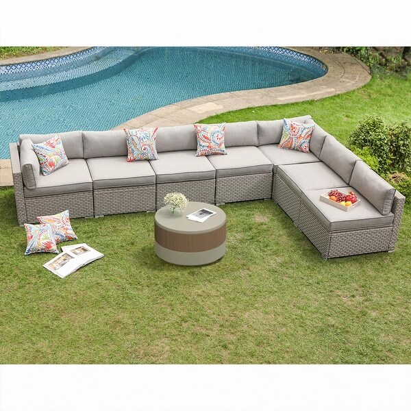 COSIEST 8 piece PE Wicker Outdoor Sectional Set with Cushions On