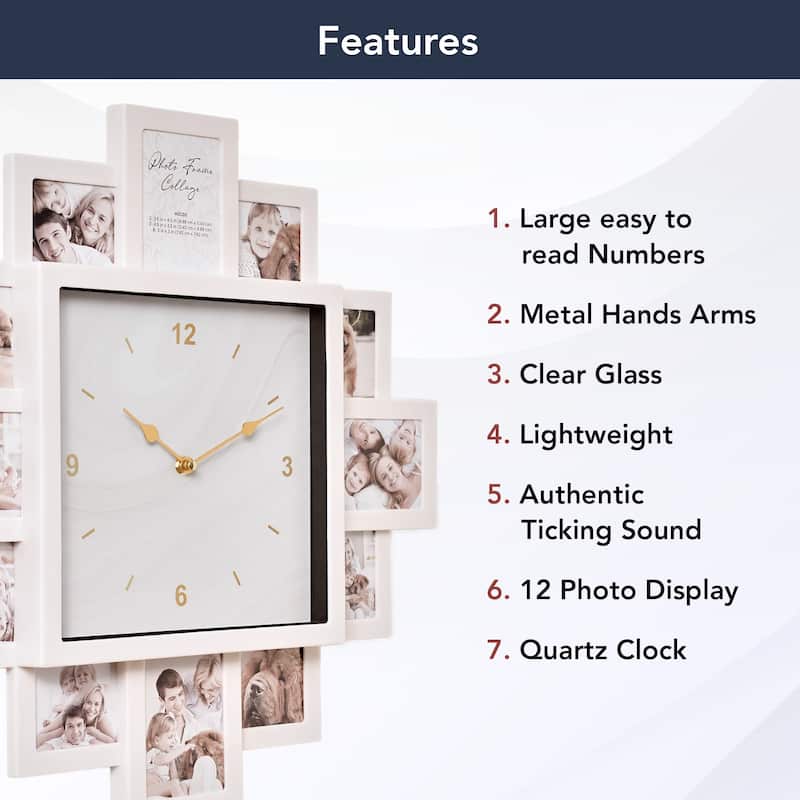 American Art Decor Picture Frame Collage Wall Clock 12 Photo Display Slots