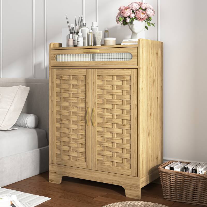 Modern Cabinet with Drawer & Adjustable Shelf, Barn Door Design