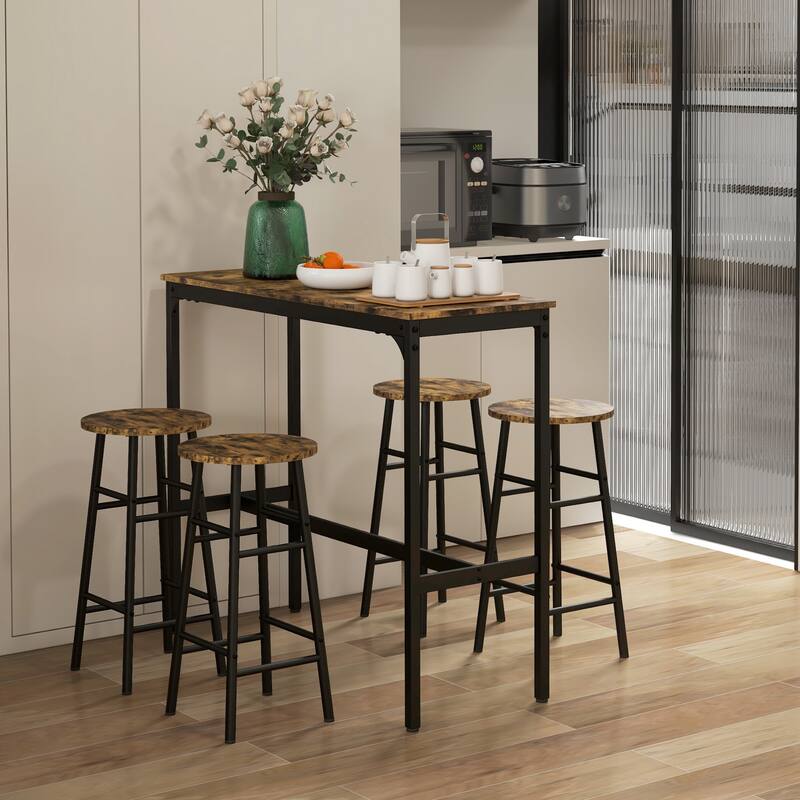 Modern 5-Piece Dining Set with Square Counter Height Bar Table & 4 Bar Stools