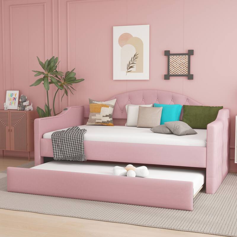 Tufted Upholstered Sofa Bed with Tray
