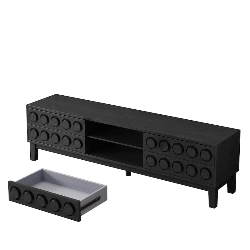 Mid-Century Modern TV Stand with 4 Drawers, Entertainment Console for TVs up to 75", Wood Media Center for Living Room