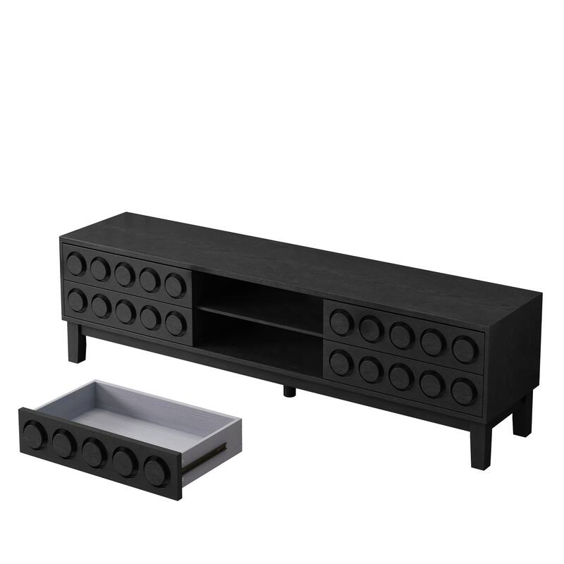 Modern Mid-Century TV Stand, for TVs Up to 75" with 4 Drawers and Cable Management, for Living Room and Office, Black