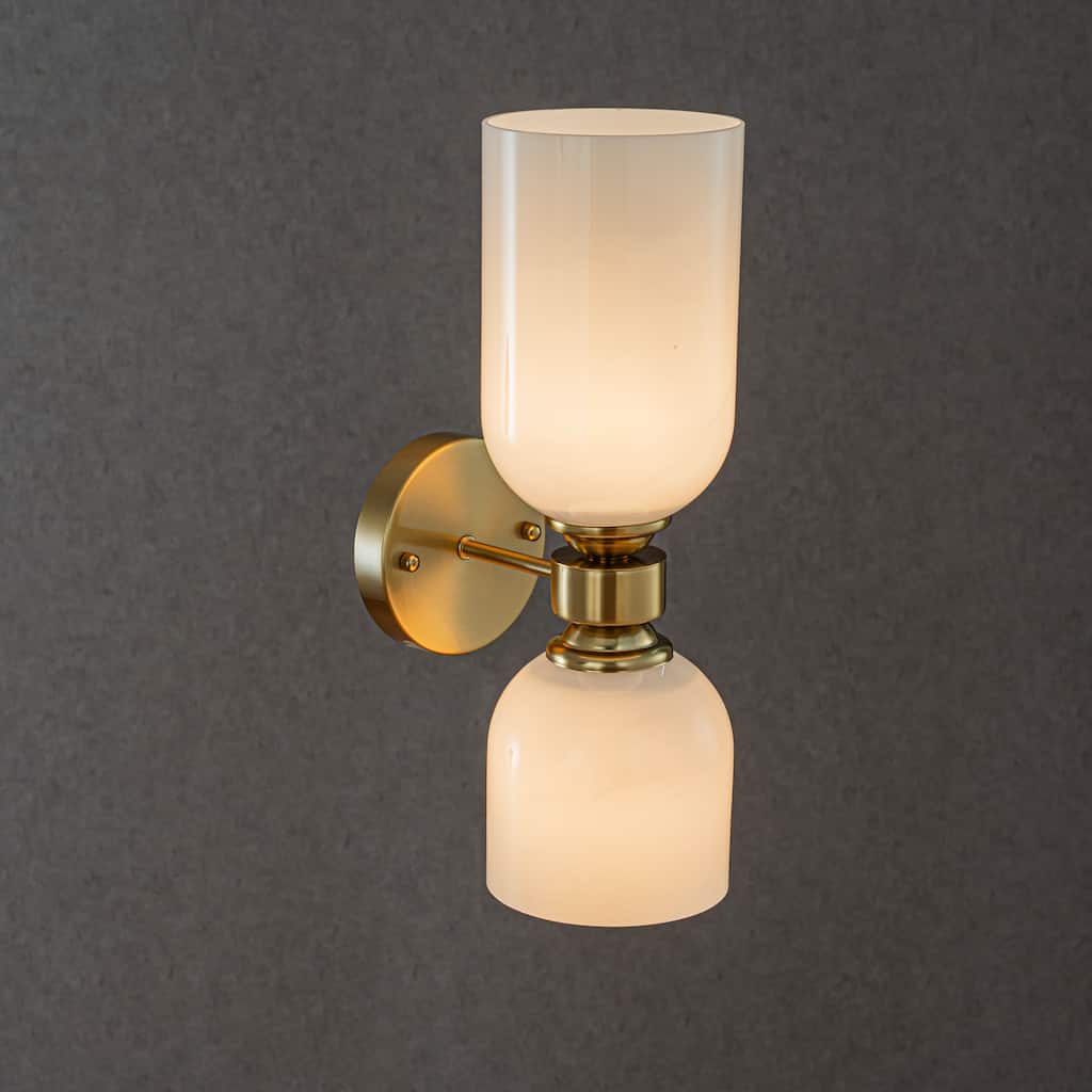 CraftHome Vintage Brass 2-Light Wall Sconce with Milky Glass Shades Dimmable Vanity For Bathroom Or Hallway - W5''