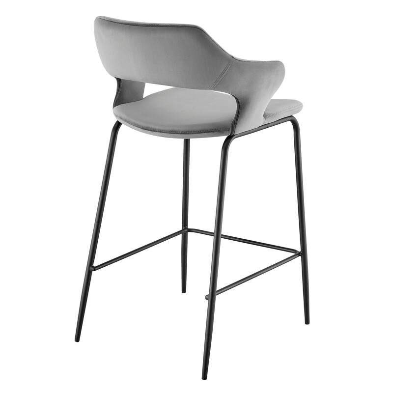 Vidar Counter Stool in Blue Velvet with Black Steel Legs - Set of 1