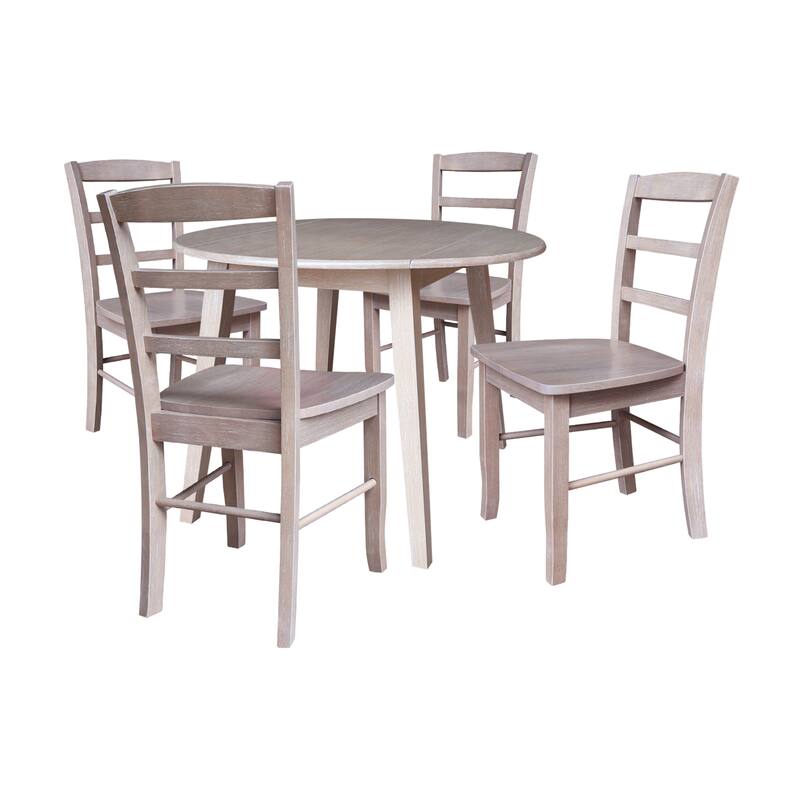 42" Round Dual Drop Leaf Dining Table with Chairs - 5-Piece - Washed Gray Taupe