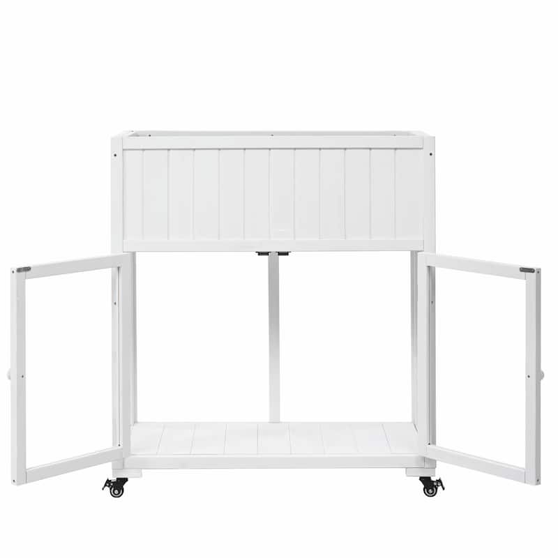 2-Door Mini Wood Cold Frame - Compact Garden Greenhouse with Wheels and Raised Bed Liner