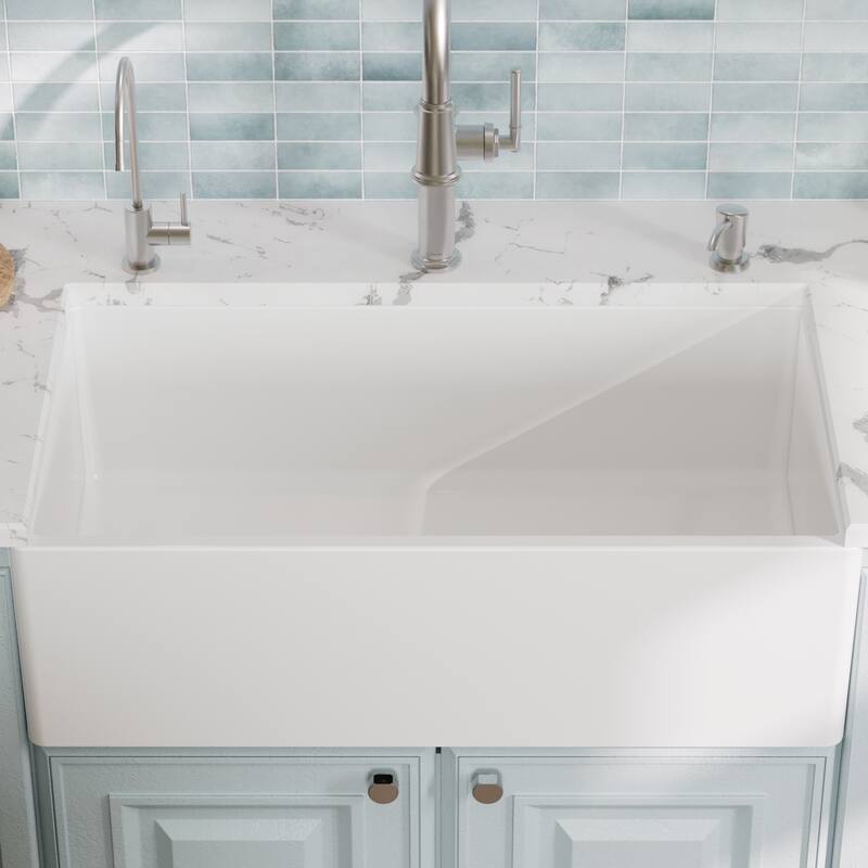 Karran FCP33SB 33" Single Bowl Panel Front Farmhouse Fireclay Kitchen Sink with Reversible Apron Front