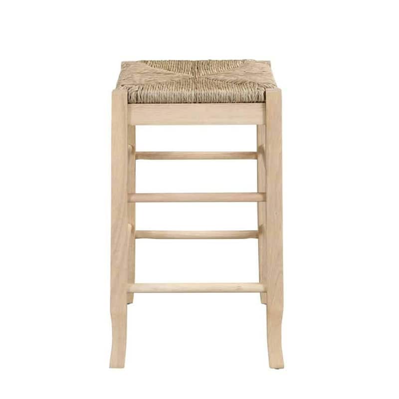 25 Inch Backless Counter Stool, Woven Rattan, Oak Brown Rubberwood Frame