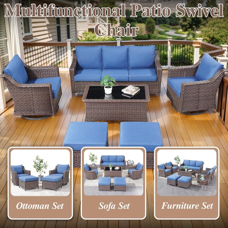 360° Rotating Wicker Patio Bistro Sets with Coffee Table - Brown