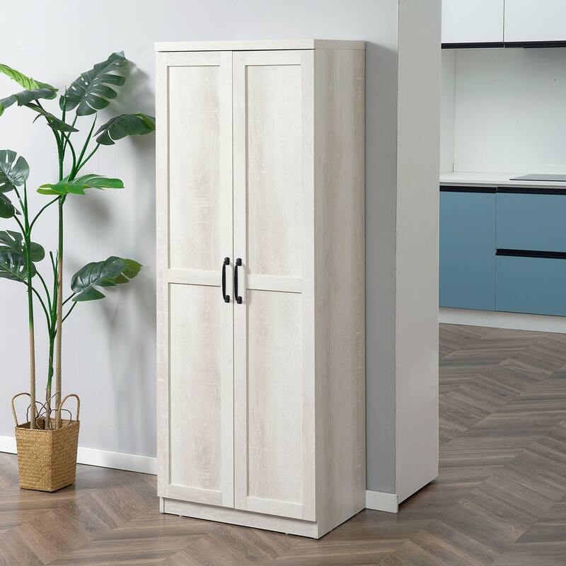 63" 2-Door Kitchen Pantry, Freestanding Storage Cabinet with 5-tier Shelving and 2 Adjustable Shelves