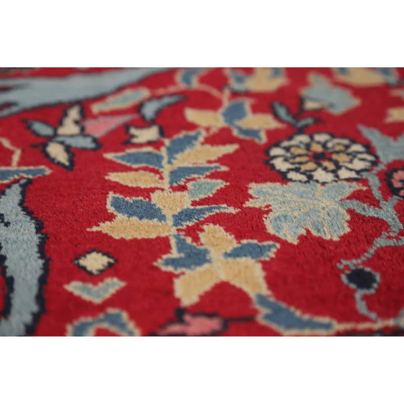 Hand Knotted Oriental 100% Wool Carpet Traditional All-Over Red Kerman Area Rug - 12' 2'' X 9' 2''
