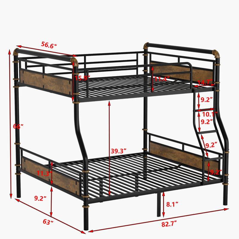 Metal Bunk Bed, Industrial Detachable Bunkbeds with Safety Guard Rails