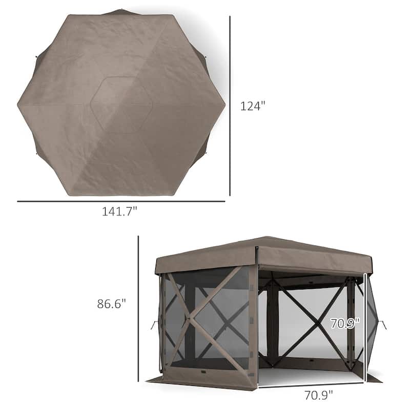 Brown Oxford Fiberglass Nylon Mesh Canopy Tent for 10-12 People - 70.9" x 70.9" x 86.6"