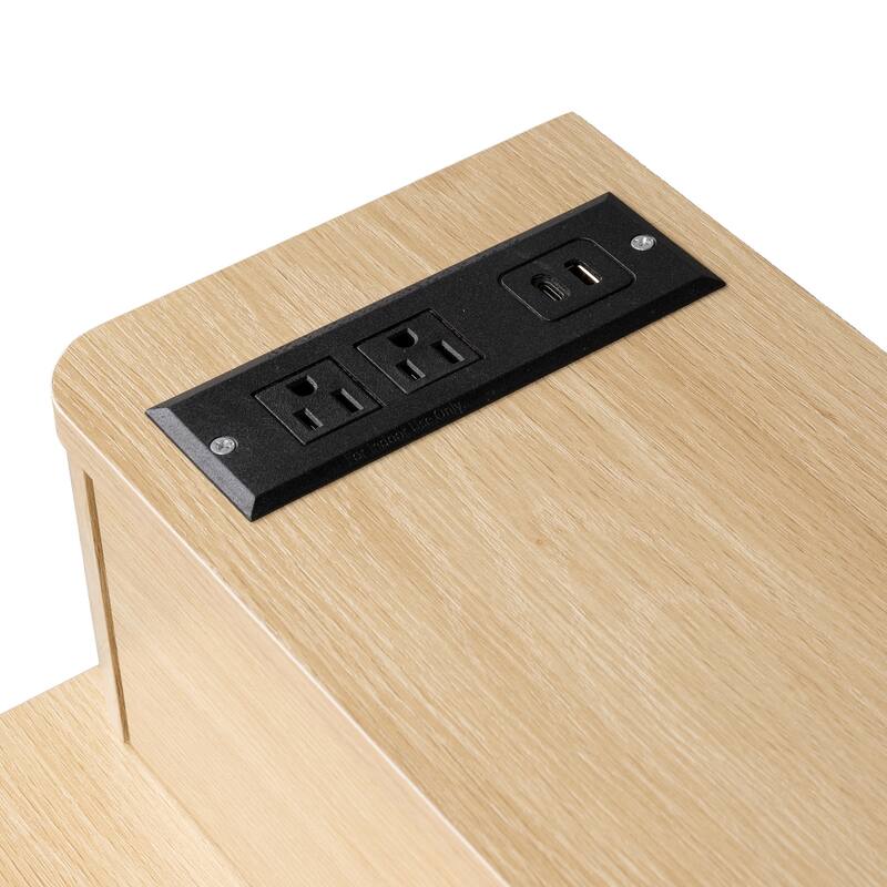 Roomfitters 59" Modern Fluted L-Shaped Desk with Charging Station, Monitor Stand & File Drawer