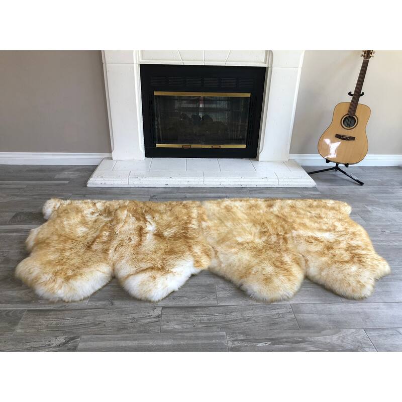 Dynasty Natural 4-Pelt Luxury Long Wool Sheepskin Shag Rug