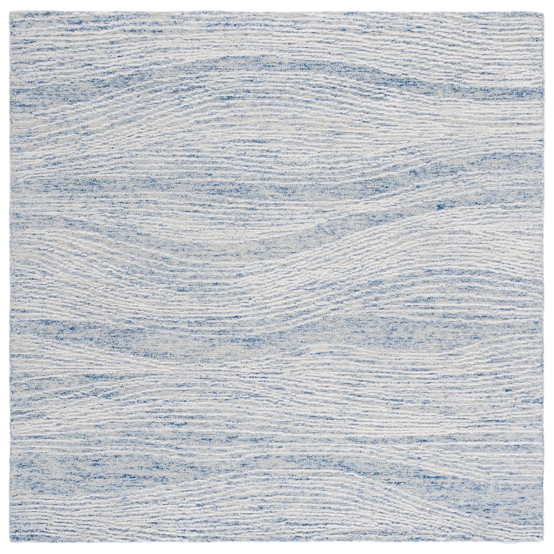SAFAVIEH Handmade Metro Annarosa Modern Abstract Wool Rug - 8' Square - Blue/Ivory - Square
