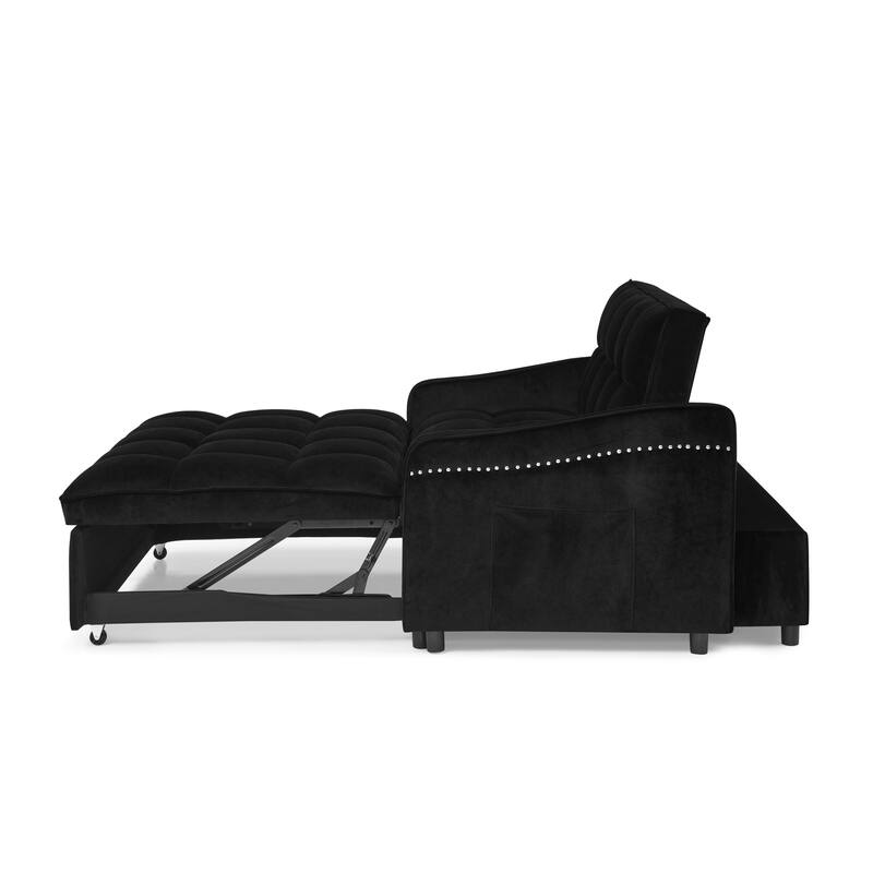 53" Foam Adjustable Loveseat Sofa Bed with Pull-Out Bed, USB/Type-C Charging, Copper Nail Trim, and Arm Storage Pockets