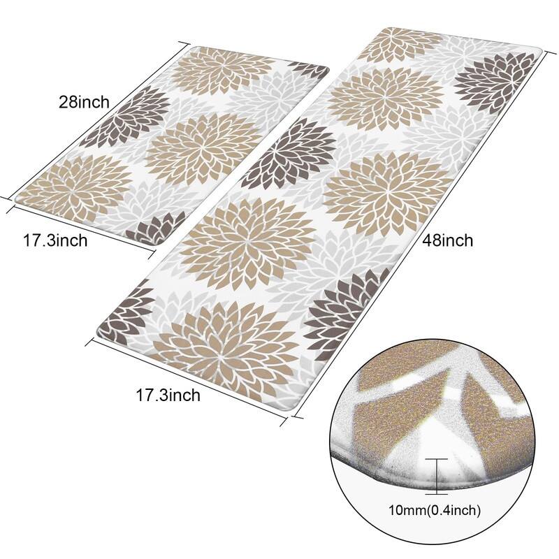 Anti Fatigue Kitchen Rug Sets 2 Piece Non Slip Kitchen Mats - 17.3"x48"+17.3"x28"-0.4"Th
