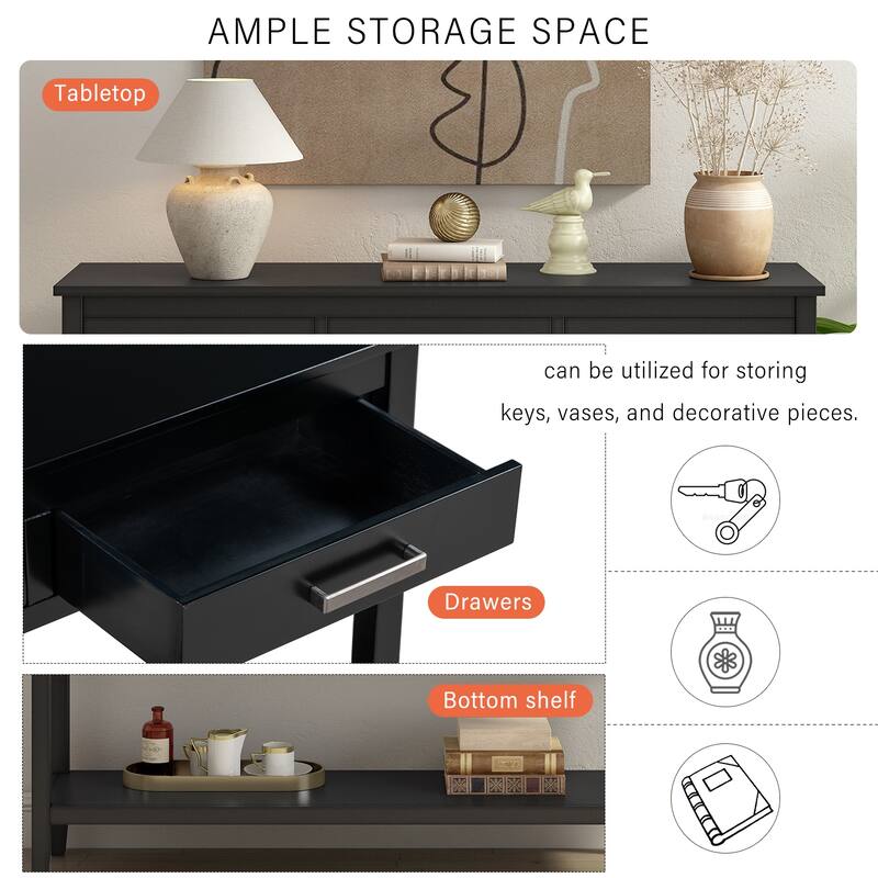 Contemporary 3-Drawer Console Table with 1 Shelf