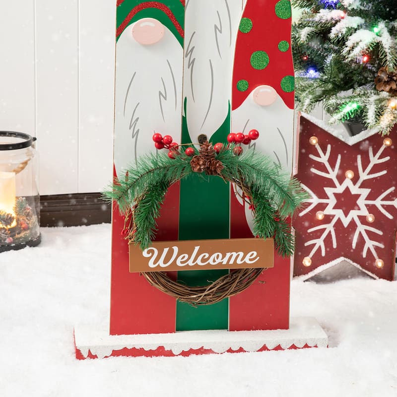 Glitzhome 35"H Wooden Deer or Snowman or Gnome Family Porch Decor